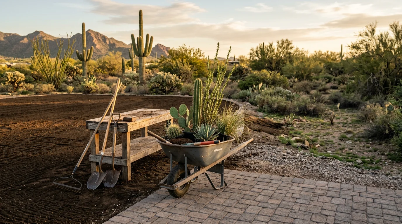 Landscape construction site preparation for a new build project in Gilbert Arizona
