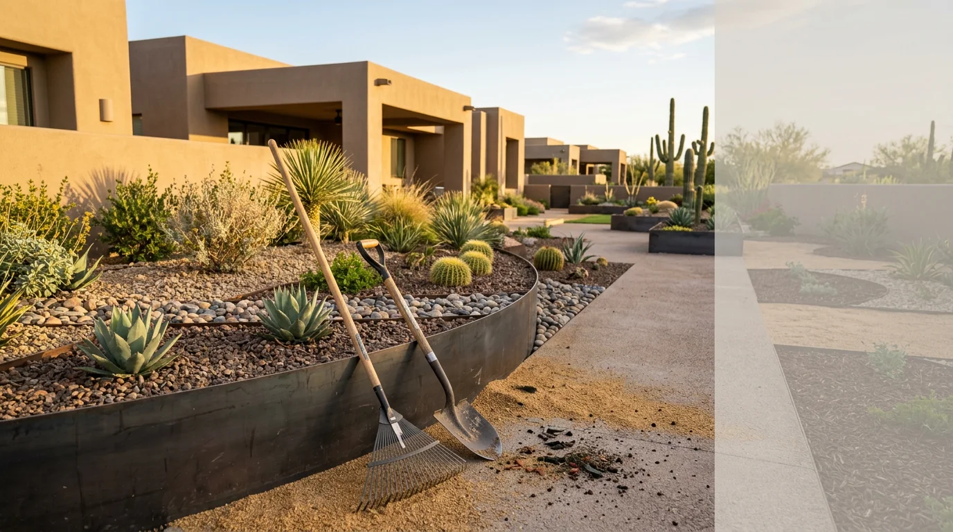 Professional landscape installation with decorative rock and plantings in Scottsdale Arizona