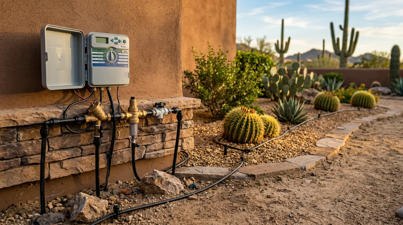 Professional irrigation system installation in a Phoenix area residential landscape
